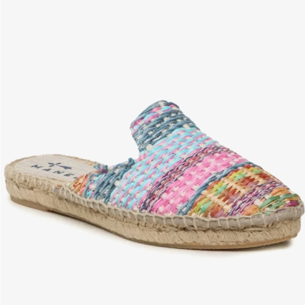 NWT Manebi Raffia Striped Espadrille Mule, Multicolor, Sold Out, Sz 39/ 9
